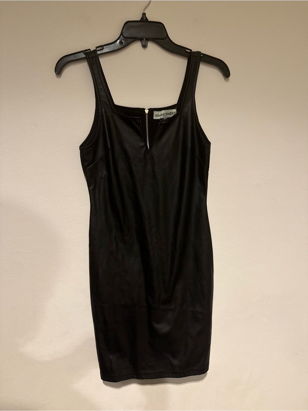Almost Famous Black Faux-Leather Mini Dress with Zip